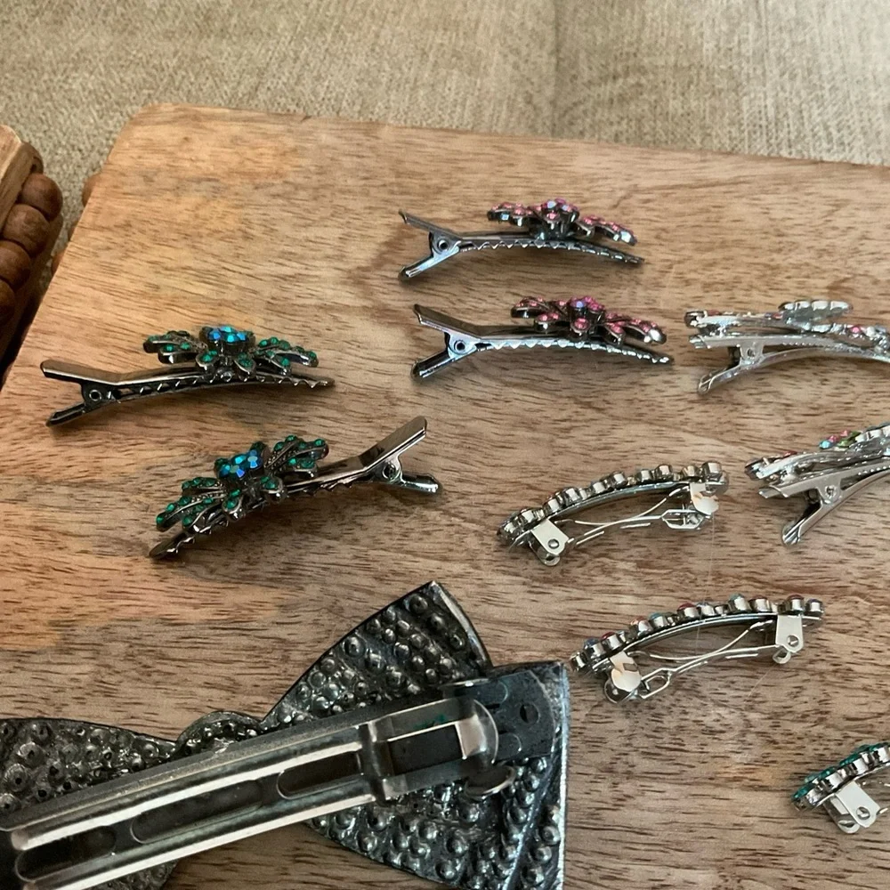 Vintage Hair Accessories, Rhinestones, Barrettes, banana clips, multicolor